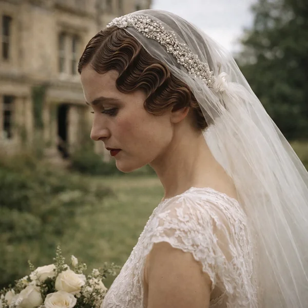 Vintage Bridal Waves with Pearl Veil