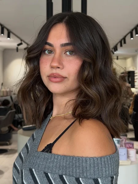 Wavy Textured Lob with Bangs
