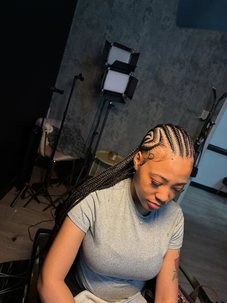 Side Swirl Straight Back Braids