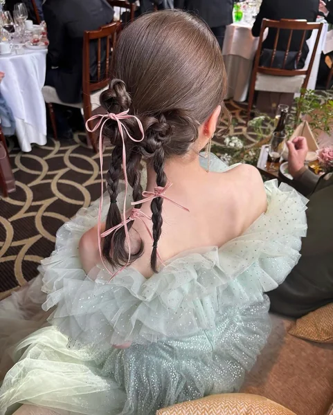 Elegant Braided Pigtails with Pink Ribbons