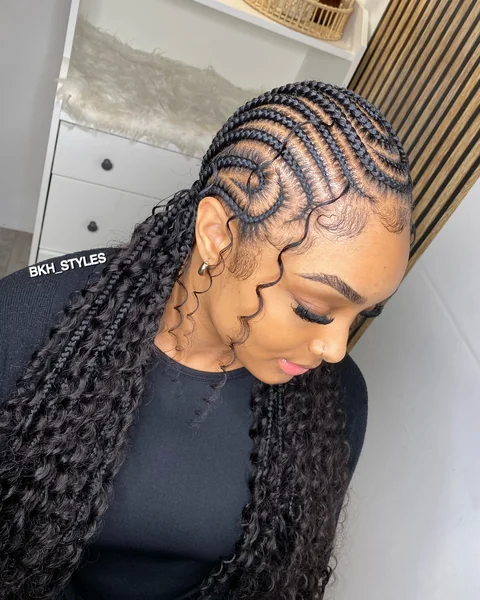 Swirl Cornrows with Boho Curls