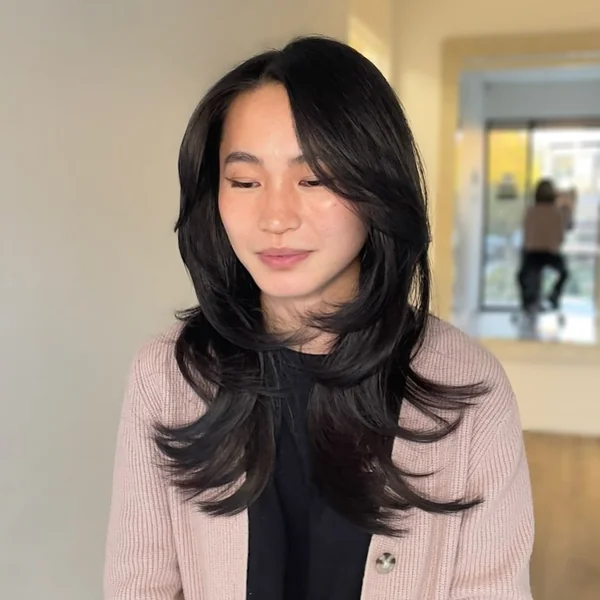 Japanese Long Hairstyle with Side Bangs