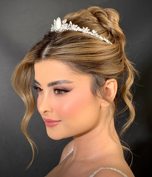 High Bun with Crystal Tiara
