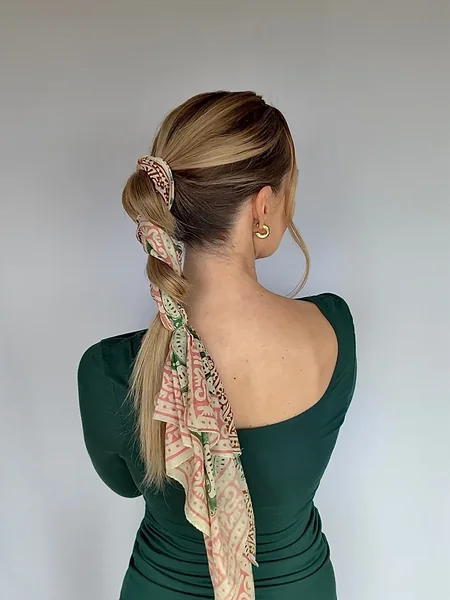 Scarf-Wrapped Bubble Ponytail
