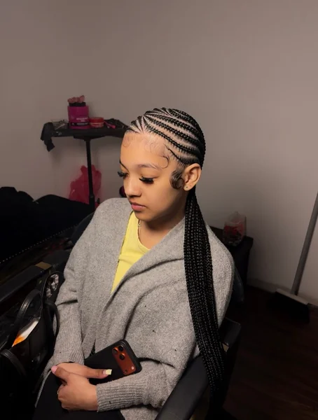 Slanted Cornrows Long Black Braids