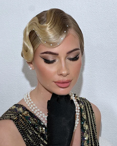 Elegant Rhinestone Finger Wave Updo