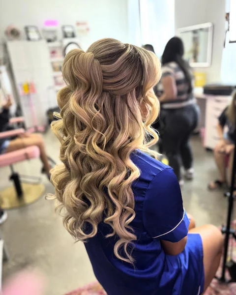 Half-Up Voluminous Curls for Reception