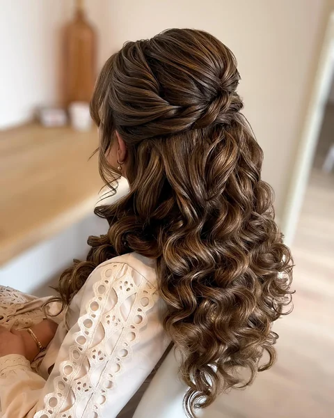 Elegant Half-Up Bridal Hairstyle with Romantic Curls