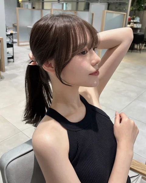 Japanese Low Ponytail Hairstyle with Bangs