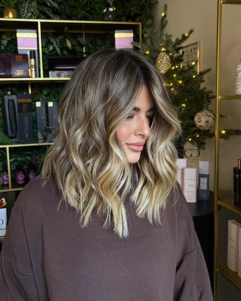 Wavy Balayage Lob with Dimension