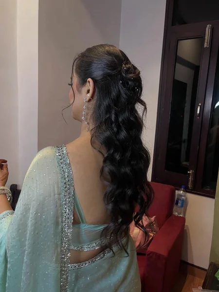 Half-Up Curled Ponytail for Saree