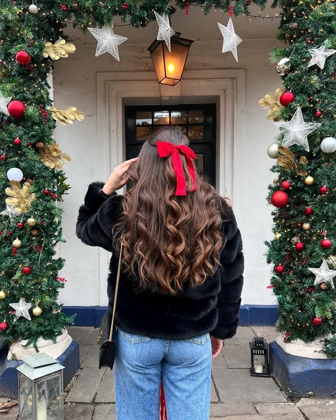 Red Ribbon Half-Up Hairstyle