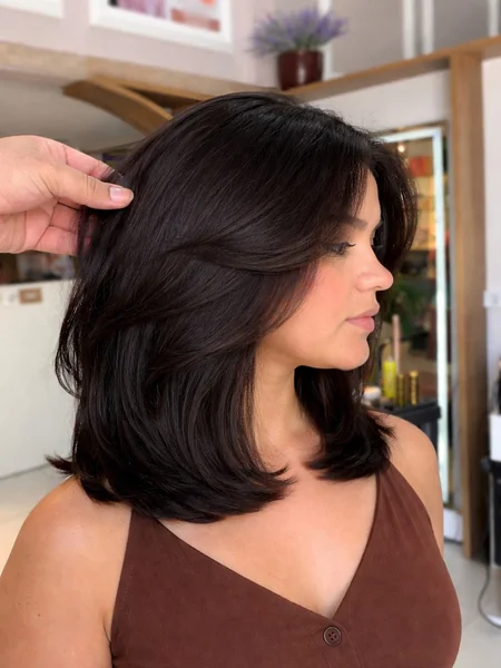 Dark Brunette Layered Lob