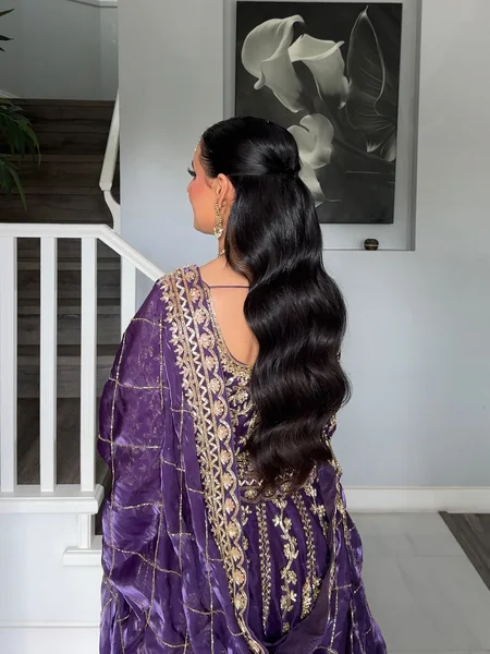 Half-Up Waves with Pearl Hairpiece for Reception
