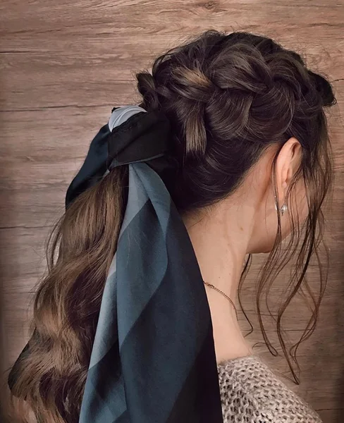 Dutch Braid Ponytail with Silk Scarf