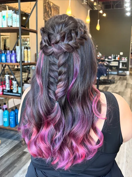 Half-Up Fishtail with Pink Ends