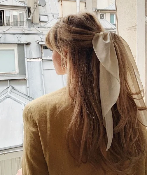 Half-Up Bow Scarf with Bangs
