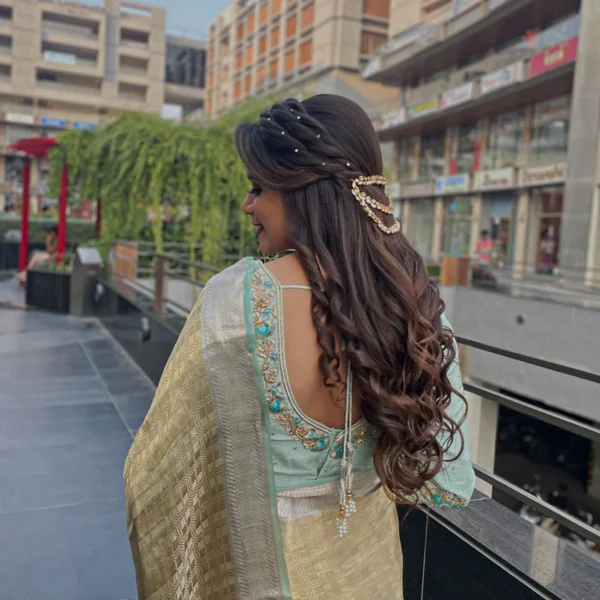 Twisted Half-Up with Kundan Hair Chain