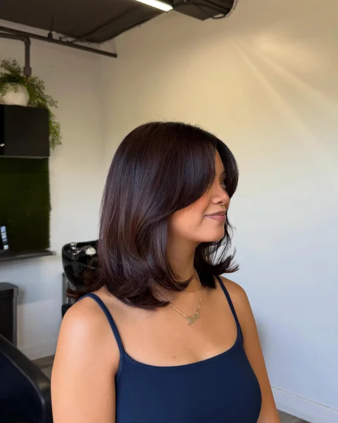 Dark Brown Lob with Bangs