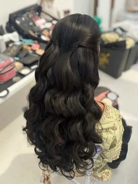 Messy Curly High Bun for Reception