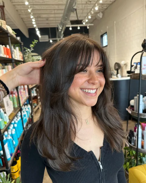 Brown Hair Wispy Curtain Bangs