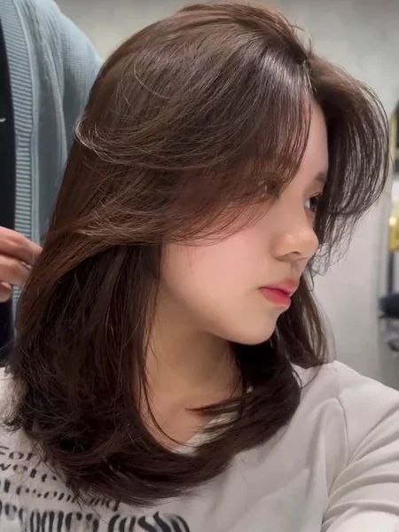 Japanese Medium Layered Hairstyle with Bangs