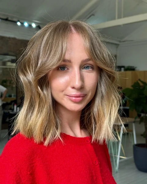 Blonde Wavy Lob with Bangs
