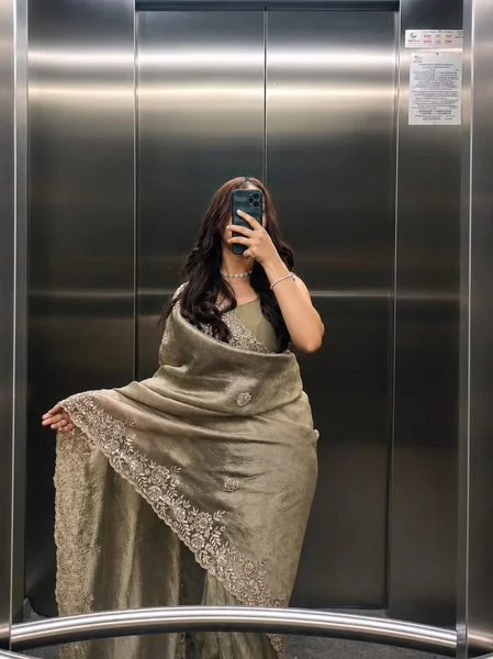 Loose Wavy Hair with Saree Drape