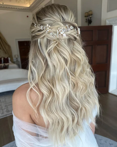 Half-Up Style with Pearl Hair Vine