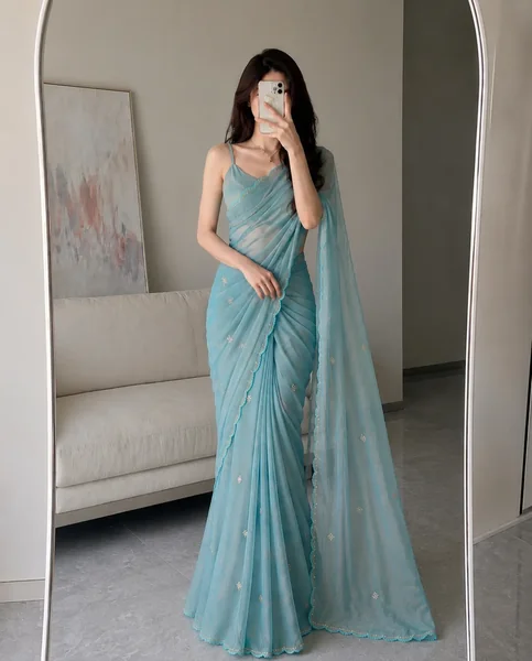 Straight Wavy Hair Open with Saree