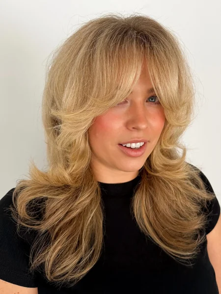Retro Feathered Layers with Curtain Bangs