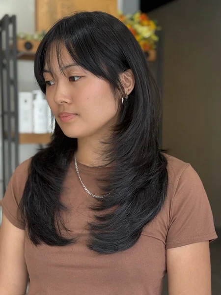 Long Hair Wispy Curtain Bangs Layers