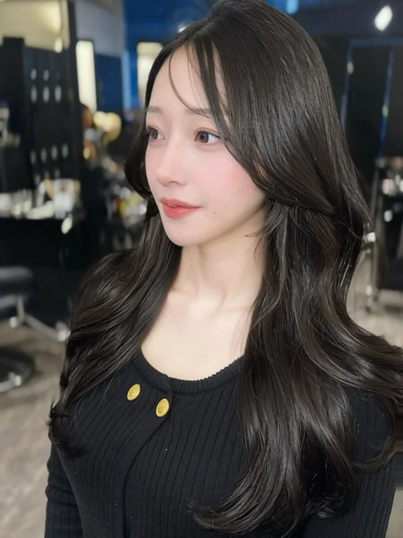 Japanese Long Wavy Hairstyle with Curtain Bangs