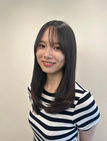 Japanese Long Layered Hairstyle with Side Bangs