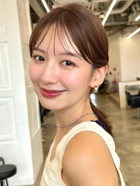 Japanese Low Ponytail Hairstyle with Side Bangs