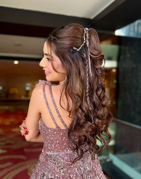 Half-Up Ponytail with Hair Chain for Reception