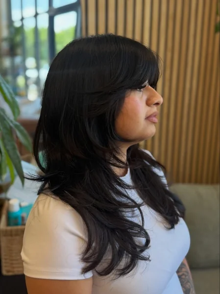 Layered Haircut Oval Face with Side Profile Volume