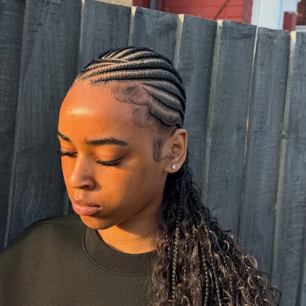 Curved Cornrows with Boho Curls