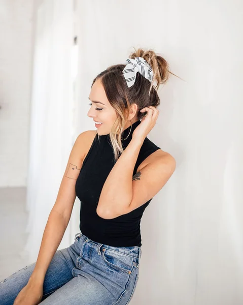 Messy Top Knot with Scarf Bow