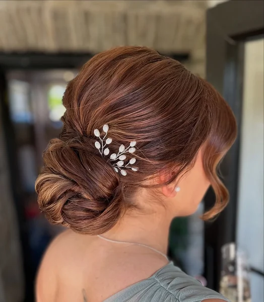 Textured Low Bun with Pearl Pin