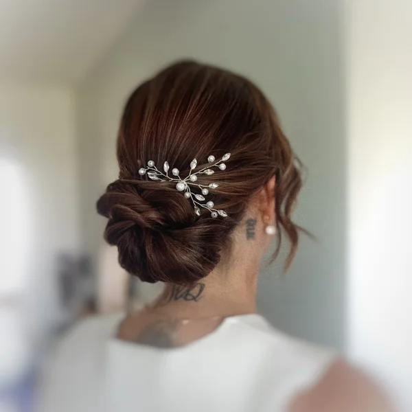 Twisted Low Bun with Pearl Hair Vine