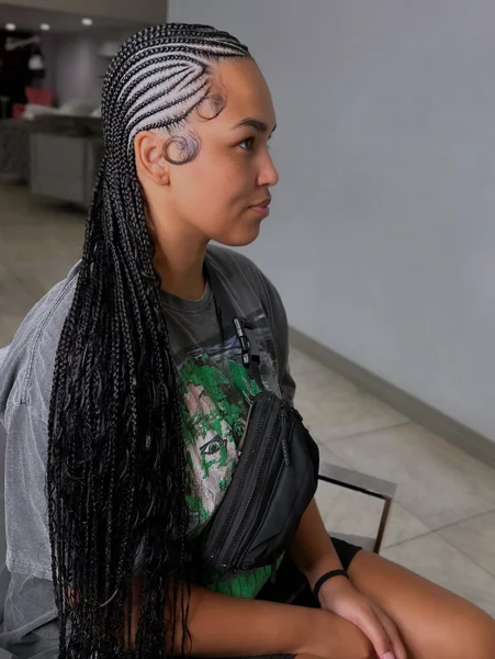 Slanted Cornrows with Curly Ends