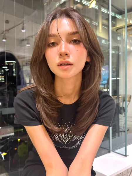 Japanese Long Hairstyle with Wispy Curtain Bangs
