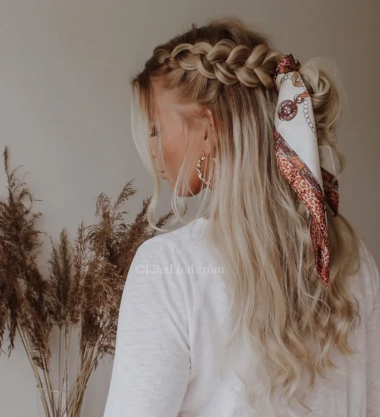 Half-Up Dutch Braid with Silk Scarf