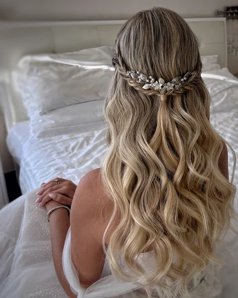 Half-Up Braided Crown with Floral Vine