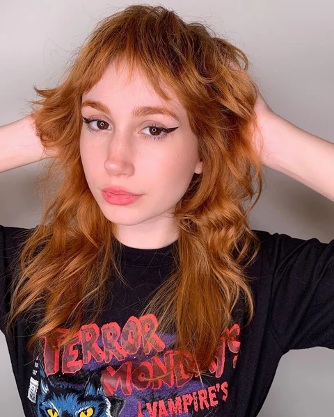 Wavy Copper Octopus Shag with Bangs
