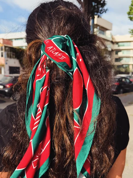 Half-Up Scarf on Long Wavy Hair