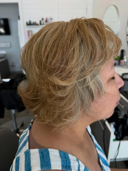 Honey Blonde Flicked Bob
