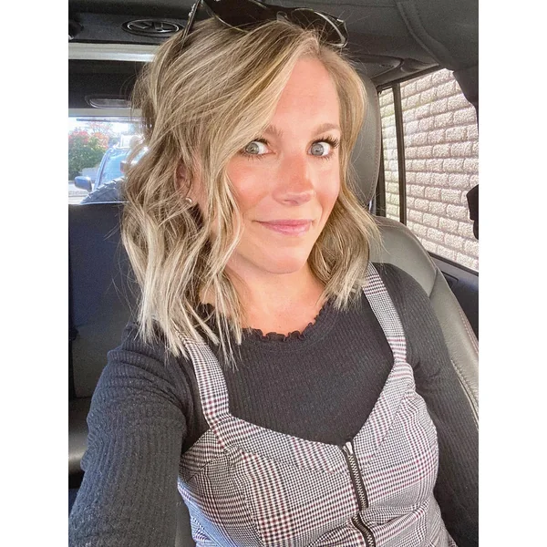 Wavy Textured Lob with Side Swept Fringe