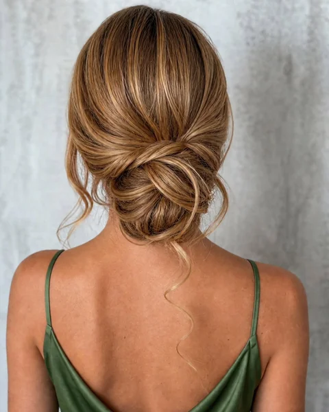 Twisted Low Chignon with Tendrils